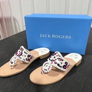 BRAND NEW Jack Rogers White Mixed‑Media Jacks Slip‑On Sandals- Size 7.5